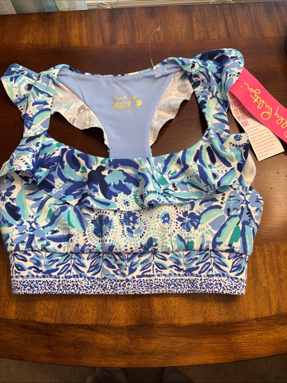 Lilly Pulitzer Blue Aqua Floral Ruffle Sports Bra